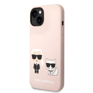 Pouzdro Karl Lagerfeld and Choupette Liquid Silicone zadní kryt pro Apple iPhone 14 PLUS Pink
