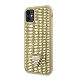 Pouzdro Guess Rhinestones Triangle Metal Logo kryt pro Apple iPhone 11 Gold