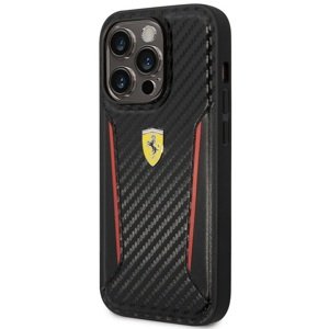 Pouzdro Ferrari PU Carbon zadní kryt pro Apple iPhone 14 PRO Black