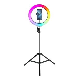 Držák Selfie LED RGB+W Full Color kruhové světlo 12" + Tripod stativ teleskopický černý