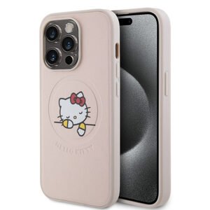 Pouzdro Hello Kitty PU Kitty Asleep Logo MagSafe zadní kryt pro Apple iPhone 15 PRO Pink