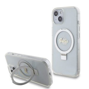 Pouzdro Guess IML Ring Stand Glitter MagSafe Apple iPhone 15 Transparent