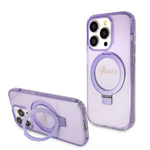 Pouzdro Guess IML Ring Stand Glitter MagSafe Apple iPhone 15 PRO Purple