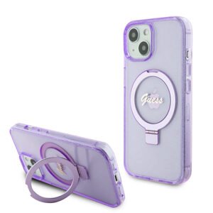 Pouzdro Guess IML Ring Stand Glitter MagSafe Apple iPhone 15 Purple