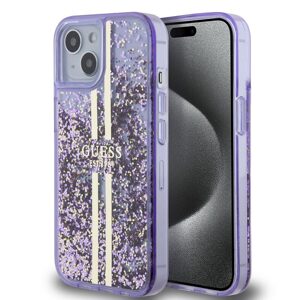 Pouzdro Guess PC/TPU Liquid Glitter Gold Stripe zadní kryt Apple iPhone 15 Purple