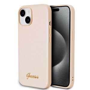 Pouzdro Guess PU Leather Iridescent Metal Script zadní kryt Apple iPhone 15 Gold