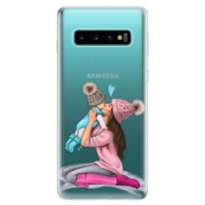 Odolné silikonové pouzdro iSaprio - Kissing Mom - Brunette and Boy - Samsung Galaxy S10