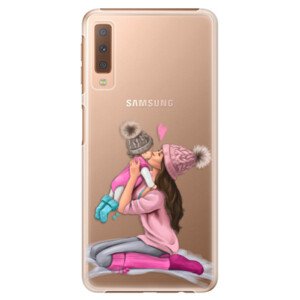 Plastové pouzdro iSaprio - Kissing Mom - Brunette and Girl - Samsung Galaxy A7 (2018)
