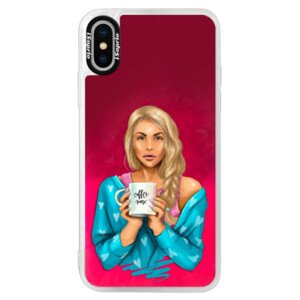 Neonové pouzdro Pink iSaprio - Coffe Now - Blond - iPhone XS