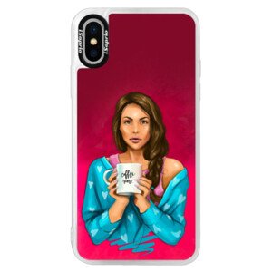 Neonové pouzdro Pink iSaprio - Coffe Now - Brunette - iPhone XS