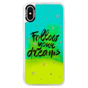Neonové pouzdro Blue iSaprio - Follow Your Dreams - black - iPhone X