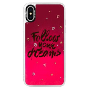 Neonové pouzdro Pink iSaprio - Follow Your Dreams - black - iPhone XS