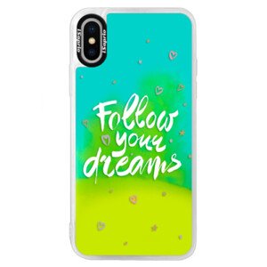 Neonové pouzdro Blue iSaprio - Follow Your Dreams - white - iPhone X