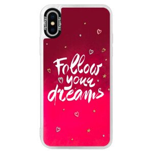 Neonové pouzdro Pink iSaprio - Follow Your Dreams - white - iPhone XS