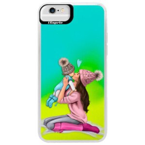 Neonové pouzdro Blue iSaprio - Kissing Mom - Brunette and Boy - iPhone 6 Plus/6S Plus