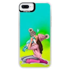 Neonové pouzdro Blue iSaprio - Kissing Mom - Brunette and Boy - iPhone 8 Plus