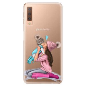 Odolné silikonové pouzdro iSaprio - Kissing Mom - Brunette and Boy - Samsung Galaxy A7 (2018)