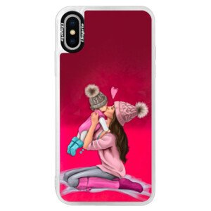 Neonové pouzdro Pink iSaprio - Kissing Mom - Brunette and Girl - iPhone X