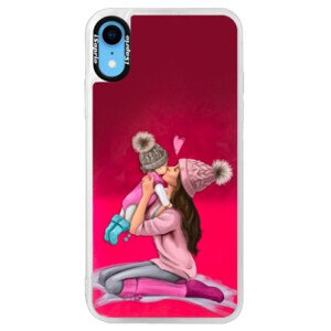 Neonové pouzdro Pink iSaprio - Kissing Mom - Brunette and Girl - iPhone XR
