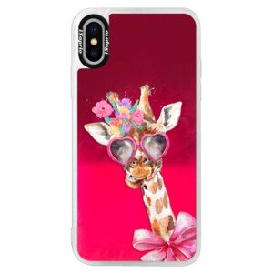 Neonové pouzdro Pink iSaprio - Lady Giraffe - iPhone XS