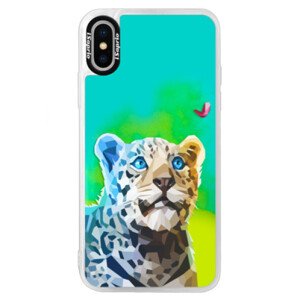 Neonové pouzdro Blue iSaprio - Leopard With Butterfly - iPhone X