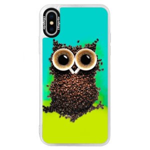 Neonové pouzdro Blue iSaprio - Owl And Coffee - iPhone X