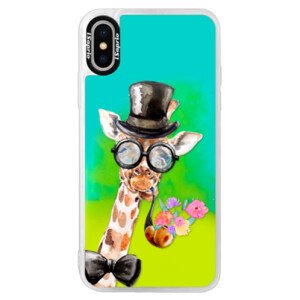 Neonové pouzdro Blue iSaprio - Sir Giraffe - iPhone X