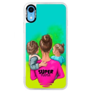 Neonové pouzdro Blue iSaprio - Super Mama - Boy and Girl - iPhone XR