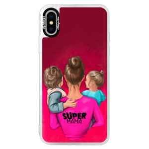 Neonové pouzdro Pink iSaprio - Super Mama - Boy and Girl - iPhone XS