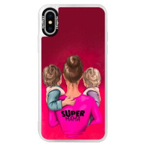 Neonové pouzdro Pink iSaprio - Super Mama - Two Boys - iPhone XS