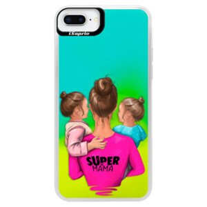 Neonové pouzdro Blue iSaprio - Super Mama - Two Girls - iPhone 8 Plus