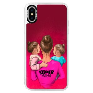 Neonové pouzdro Pink iSaprio - Super Mama - Two Girls - iPhone XS