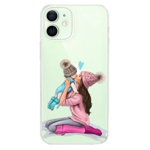 Odolné silikonové pouzdro iSaprio - Kissing Mom - Brunette and Boy - iPhone 12 mini