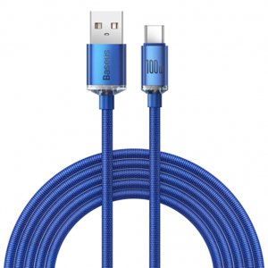 Baseus Crystal Shine kabel USB / USB-C 5A 100W 2m, modrý (CAJY000503)