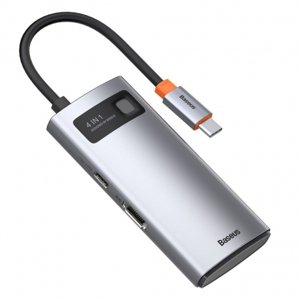 Baseus Metal Gleam HUB adaptér USB-C - USB-C PD 100W / HDMI 4K / 1x USB 3.2 / 1x USB 2.0, šedý (CAHUB-CY0G)