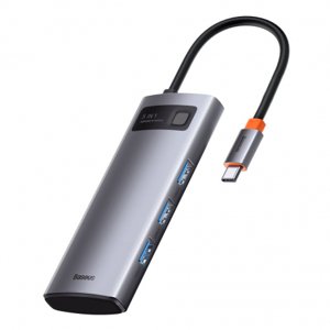 Baseus Metal Gleam HUB adaptér USB-C - USB-C PD 100W / HDMI 4K / 3x USB 3.2, šedý (CAHUB-CX0G)