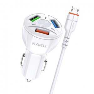 KAKU Car Charger autonabíječka 3xUSB QC 4.8A 20W + Micro USB kabel, bíla (KSC-493)
