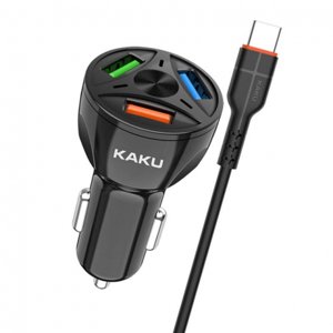 KAKU Car Charger autonabíječka 3xUSB QC 4.8A 20W + USB-C kabel, černá (KSC-493)