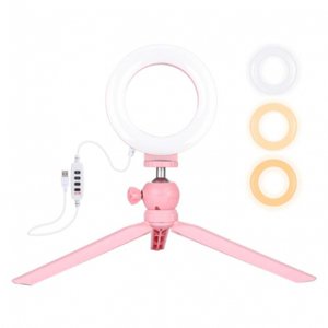 PULUZ Mini Selfie kruhové LED světlo 4.7'' + statív, růžový (PKT3091F)