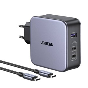 Ugreen CD289 GaN síťová nabíječka 2x USB-C / USB 140W + kabel USB-C, stříbrná (90549)