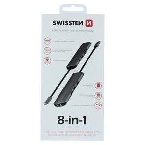 SWISSTEN USB-C Hub 8 in 1 barva Aluminium 44040103