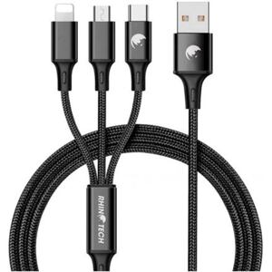RhinoTech nabíjecí a datový kabel 3v1 USB-A (MicroUSB + Lightning + USB-C) 1,2m černá RTACC321