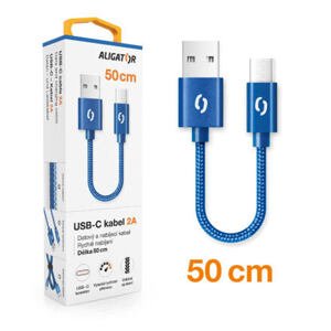 Datový kabel ALIGATOR PREMIUM 2A, USB-C 50cm modrý