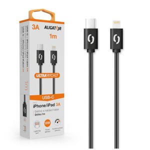 Datový kabel ALIGATOR POWER 3A, USB-C/Lightning, 1m černý