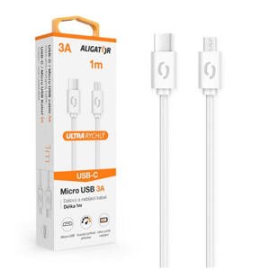 Datový kabel ALIGATOR POWER 3A, USB-C/micro USB 1m bílý DATKP42
