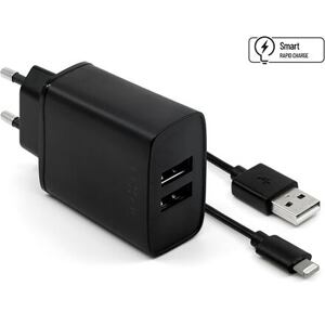 FIXED Dual USB Travel Charger 15W+ USB/Lightning Cable, black FIXC15-2UL-BK
