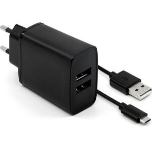 FIXED Dual USB Travel Charger 15W+ USB/micro USB Cable, black FIXC15-2UM-BK