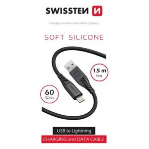 DATA CABLE SWISSTEN SOFT SILICONE USB / LIGHTNING 1.5 M 60W BLACK 71533010