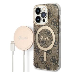 Guess 4G MagSafe Kompatibilní Zadní Kryt + Bezdrátová Nabíječka pro iPhone 14 Pro Brown BUGUHMP14LH4EACSW