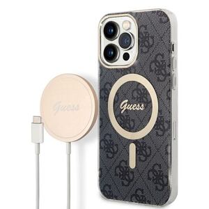 Guess 4G MagSafe Kompatibilní Zadní Kryt + Bezdrátová Nabíječka pro iPhone 14 Pro Max Black BUGUHMP14XH4EACSK